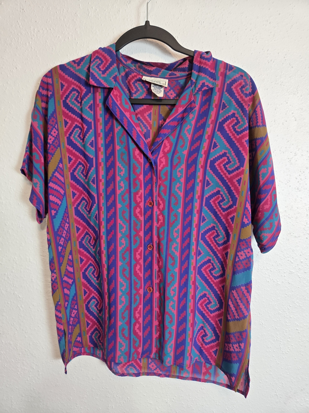 Vintage-Inspired Geometric Print Button-Up Shirt Retro